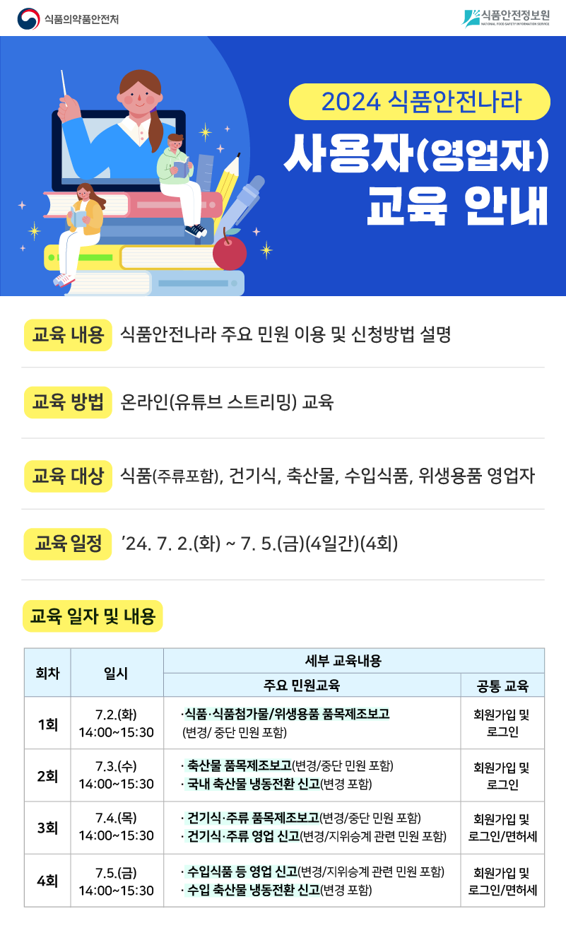 2024년도 통합식품안전정보망 사용자(영업자) 대상 교육 안내 1번째 이미지